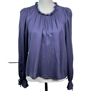 Other Stories Ruffled  Blouse  Viscose Lilac Woodgrain Tonal Pattern Sz 2